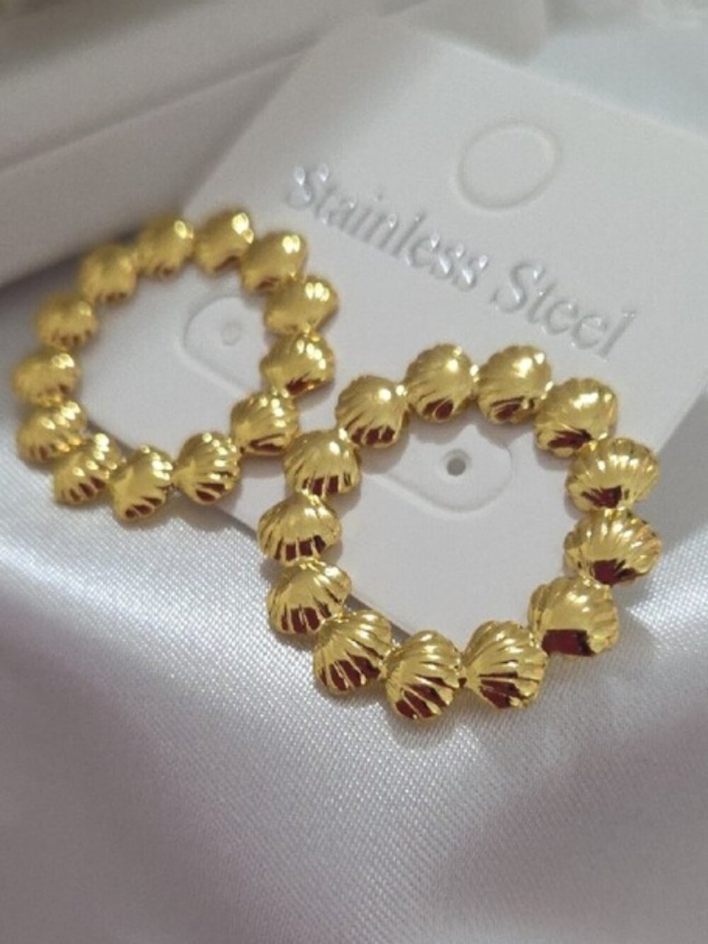 Stainless Steel Gold Shell Link Hoop Earrings